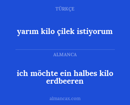 ich möchte ein halbes kilo erdbeeren - yarım kilo çilek istiyorum