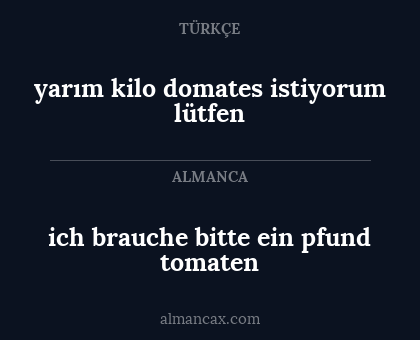 yarım kilo domates istiyorum lütfen - ich brauche bitte ein pfund tomaten