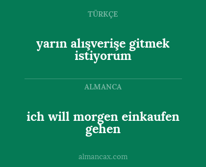 ich will morgen einkaufen gehen - yarın alışverişe gitmek istiyorum