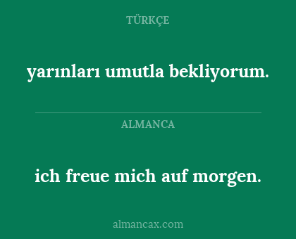 ich freue mich auf morgen. - yarınları umutla bekliyorum.