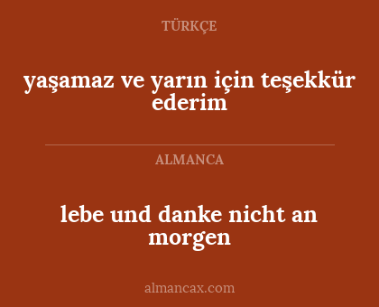 lebe und danke nicht an morgen - yaşamaz ve yarın için teşekkür ederim