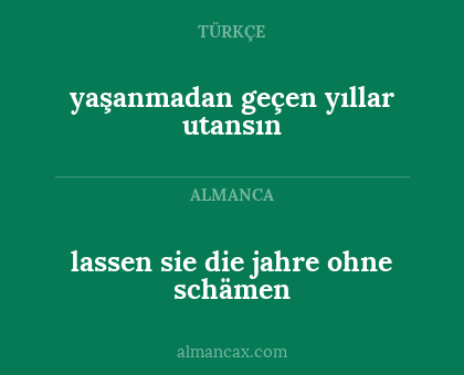 lassen sie die jahre ohne schämen - yaşanmadan geçen yıllar utansın