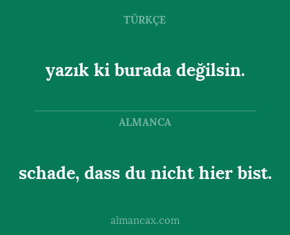 schade, dass du nicht hier bist. - yazık ki burada değilsin.