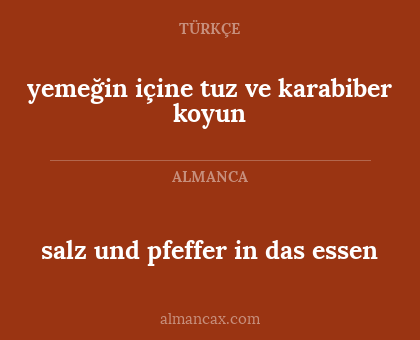 salz und pfeffer in das essen - yemeğin içine tuz ve karabiber koyun