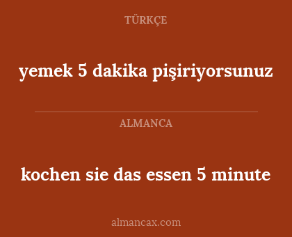 kochen sie das essen 5 minute - yemek 5 dakika pişiriyorsunuz