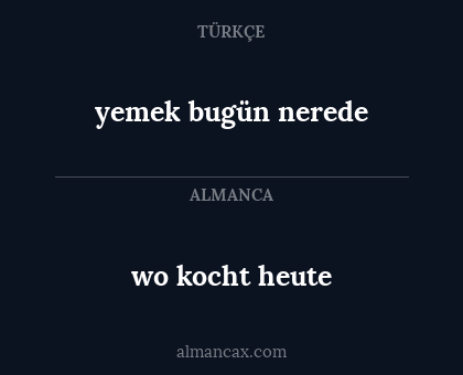 wo kocht heute - yemek bugün nerede
