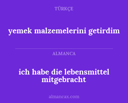 yemek malzemelerini getirdim - ich habe die lebensmittel mitgebracht