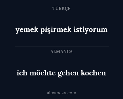 ich möchte gehen kochen - yemek pişirmek istiyorum