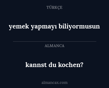kannst du kochen? - yemek yapmayı biliyormusun