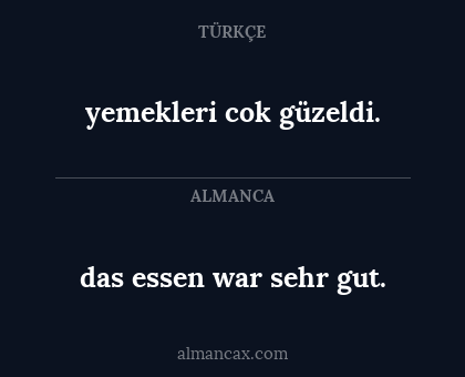 das essen war sehr gut. - yemekleri cok güzeldi.