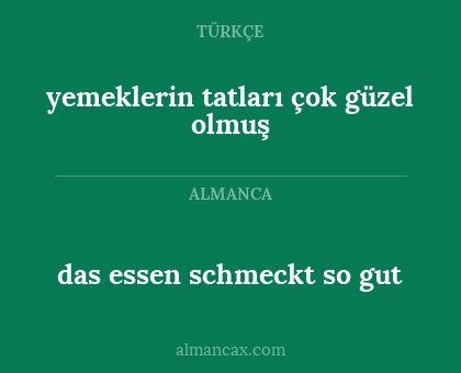 das essen schmeckt so gut - yemeklerin tatları çok güzel olmuş