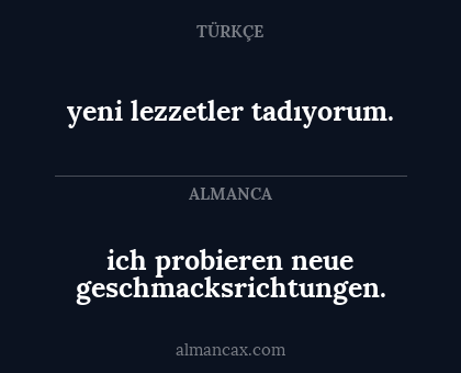 yeni lezzetler tadıyorum. - ich probieren neue geschmacksrichtungen.