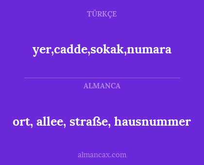 yer,cadde,sokak,numara - ort, allee, straße, hausnummer