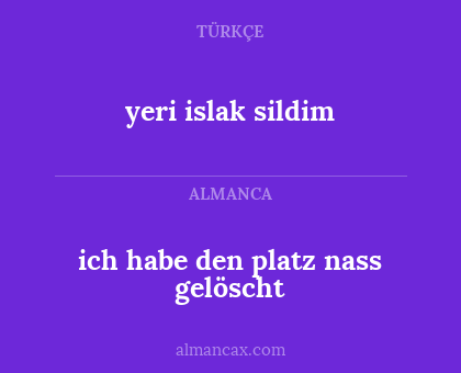 ich habe den platz nass gelöscht - yeri islak sildim