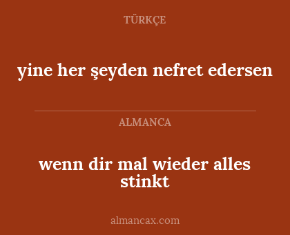yine her şeyden nefret edersen - wenn dir mal wieder alles stinkt