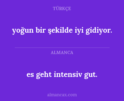 es geht intensiv gut. - yoğun bir şekilde iyi gidiyor.