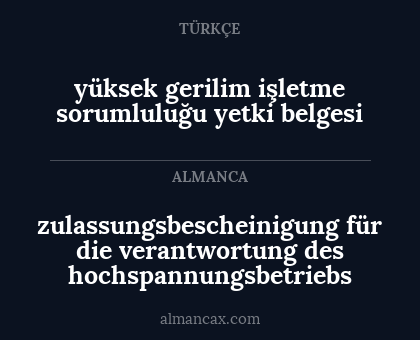 zulassungsbescheinigung für die verantwortung des hochspannungsbetriebs - yüksek gerilim işletme sorumluluğu yetki belgesi