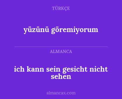 ich kann sein gesicht nicht sehen - yüzünü göremiyorum
