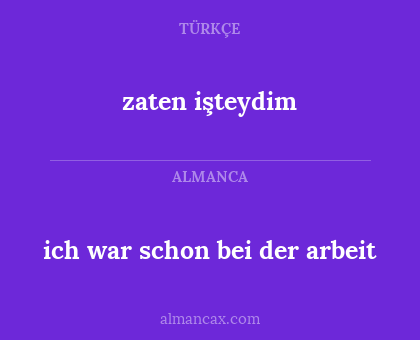 zaten işteydim - ich war schon bei der arbeit