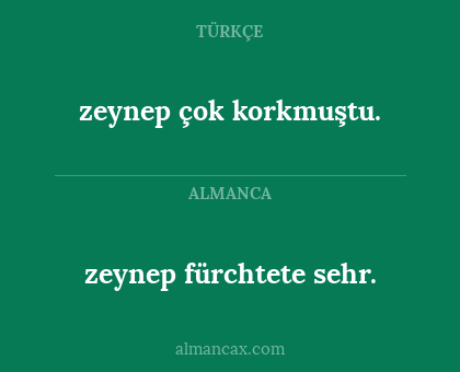 zeynep çok korkmuştu. - zeynep fürchtete sehr.