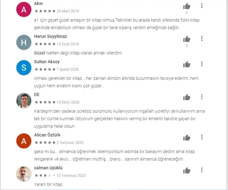 Almanca Öğrenme Kitabımıza Yapılan Yorumlar