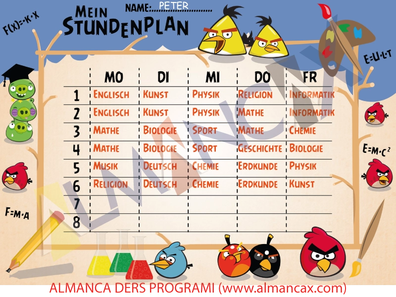 Noms des cours d'allemand, calendrier des cours d'allemand