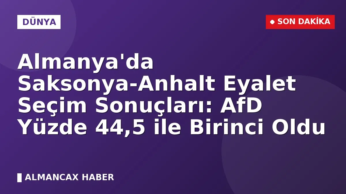 Almanya'da Saksonya-Anhalt Eyalet Seçim Sonuçları: AfD Yüzde 44,5 ile Birinci Oldu