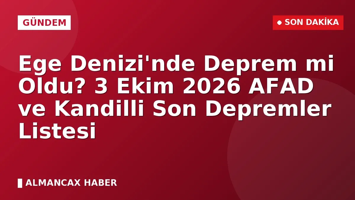Ege Denizi'nde Deprem mi Oldu? 3 Ekim 2026 AFAD ve Kandilli Son Depremler Listesi